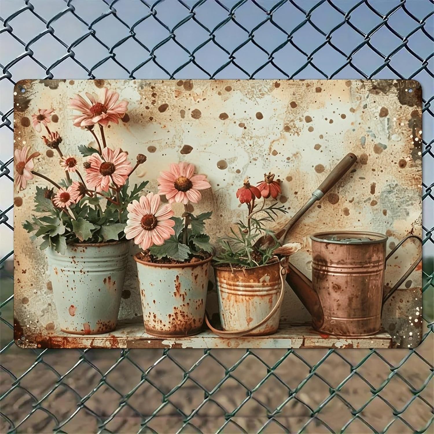 Seau rouillé tenant des fleurs - Watering Can avis et prix